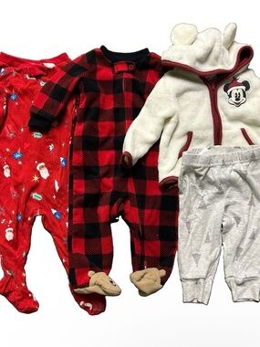 Baby Christmas Footie Pajamas Buffalo Plaid Santa Disney Mickey Size 3-6 Months